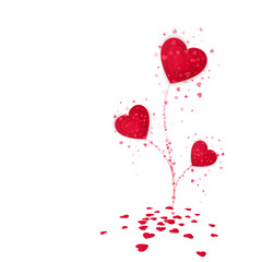 Flower from red paper hearts. Valentines day card on white background. Vector illustration