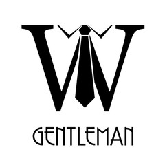 Logotipo con texto GENTLEMAN con letra W con corbata en color negro