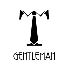 Logotipo con texto GENTLEMAN con letra T con corbata en color negro