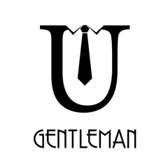 Logotipo con texto GENTLEMAN con letra U con corbata en color negro