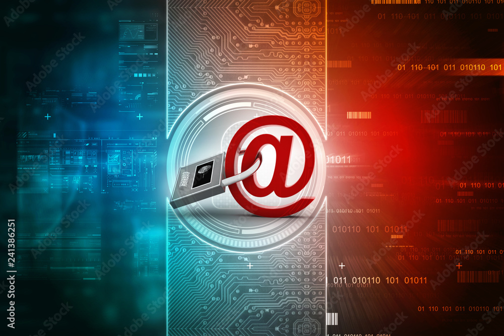 Poster 3d rendering e-mail symbol with lock. internet security concept