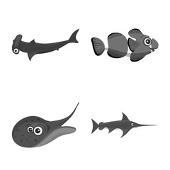 Vector illustration of sea and animal sign. Collection of sea and marine stock vector illustration.