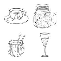 Vector illustration of drink and bar symbol. Set of drink and party stock symbol for web.