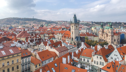 Naklejka na ściany i meble Prague, Czech Republic. Panoramic aerial old town cityscape
