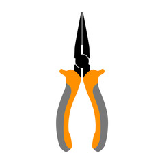 Hand instrument, isolated orange pliers, vector illustration