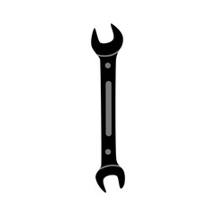 Hand instrument, isolated black wrench, vector illustration