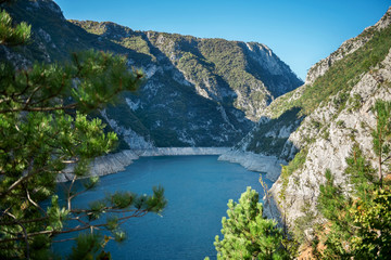 ridge of hills, Piva Canyon, Montenegro, Artifical lake in PIva river. Durmitor National Park. Balkans, Europe.