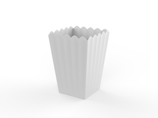 White blank empty popcorn box, mock up template on isolated white background, 3d illustration