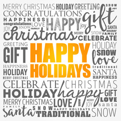 Happy Holidays word cloud collage, holiday concept background