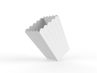 White blank empty popcorn box, mock up template on isolated white background, 3d illustration