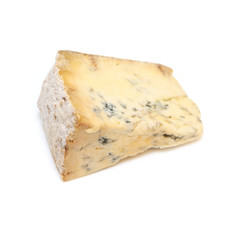 Mature blue stilton cheese isolated on a white studio background.