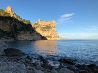 sea, rocks and cliff. Cala de Moraig, Benitachell, Alicante Province, Spain