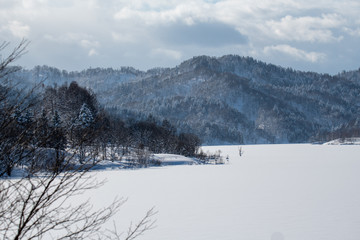 Fototapeta na wymiar Hokkaido Town Numata Lake Horopiri in winter