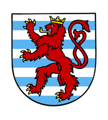 Luxembourg national emblem red lion, blue and white stripes clipart