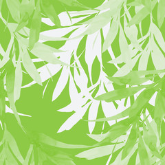 Romantic floral seamless pattern with green leaves watercolor. Spring background on green.