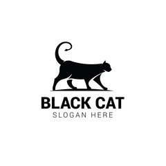 Black cat logo template isolated on white background