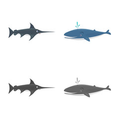 Vector illustration of sea and animal sign. Collection of sea and marine stock vector illustration.