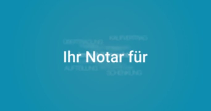 Intro welches die Leistungen eines Notars zeigt. Blauer Hintergrund