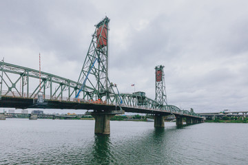 Hawthorne Bridge over Willamette River in downtown Portland, USA
