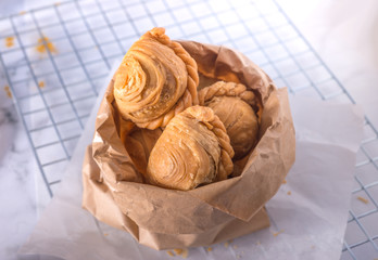 Curry puff pastry, snack curry puff, locally known as karipap