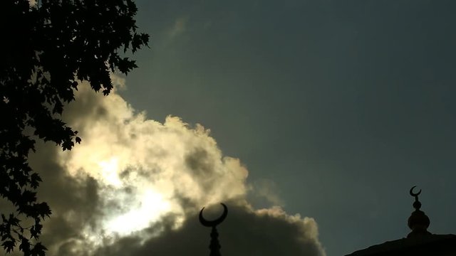 Istanbul Ottoman Grand Kasimpasa Mosque Timelapse Dome Crescent Alem Sun and Clouds