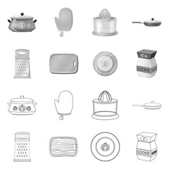 Vector design of kitchen and cook symbol. Collection of kitchen and appliance stock symbol for web.