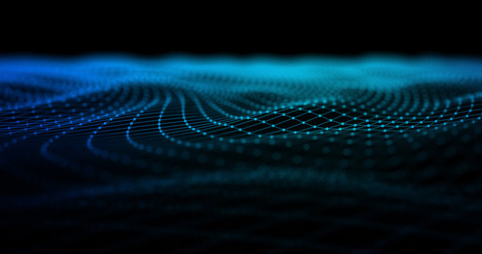 3D Wireframe Abstract Background Render With Moving Lines - Technology And Internet Connection Concept