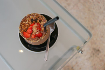Cocoa Frappe with almond and strawberry