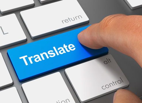 translate pushing keyboard with finger 3d illustration