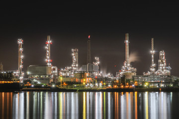 Bangchak Oil Refinery, a view of oil refinery along Chaopraya river, Phra Khanong District, Bangkok.