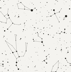 Star constellation seamless black white vector pattern