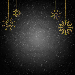 Christmas chalkboard background with golden snowflakes