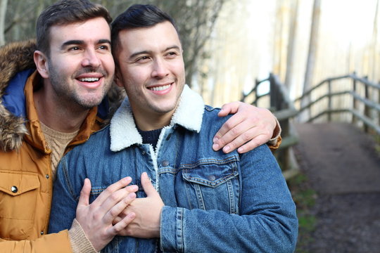 Happy gay couple feeling love