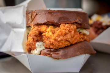 Deep fried chicken sandwich with mayonnaise