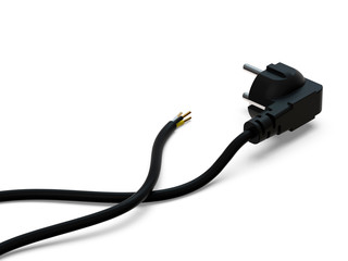 Electrical plug with stranded wire. Euro plug. 3D Illustration.