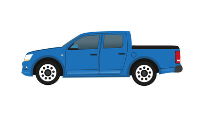 Fototapeta na wymiar Blue Pickup Truck - Vector Illustration - Isolated On White Background