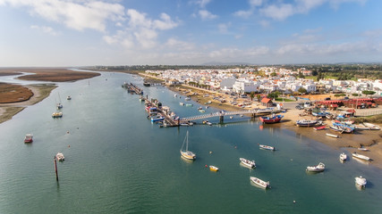 Aerial. View from the sky at the village Santa Luzia, Tavira, Portugal.