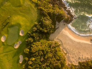 An aerial shot of a seaside golf course on New South Wales' South Coast in Australia. - 241398823