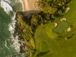An aerial shot of a seaside golf course on New South Wales' South Coast in Australia. - 241398838
