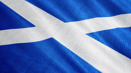 Scotland flag is waving 3D illustration. Symbol of Scotish national on fabric cloth 3D rendering in full perspective.