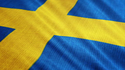 Sweden flag is waving 3D illustration. Symbol of Swedish national on fabric cloth 3D rendering in full perspective.
