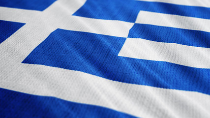 Greece flag is waving 3D illustration. Symbol of Greek, Hellas national on fabric cloth 3D rendering in full perspective.