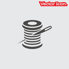 Needle and thread for sewing clothes icon isolated sign symbol and flat style for app, web and digital design. Vector illustration.