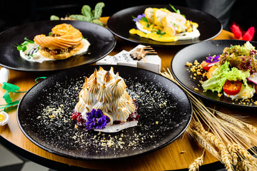 dessert in the restaurant on the serving table