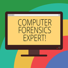 Conceptual hand writing showing Computer Forensics Expert. Business photo showcasing harvesting and analysing evidence from computers Computer Monitor Color Screen Mounted with Progress Bar