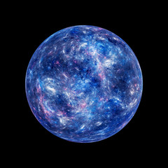 Naklejka premium Niebieska świecąca tajemnicza egzoplaneta na czarnym tle
