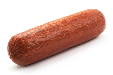 Smoked Ham Sausage, close-up, isolated on a white background