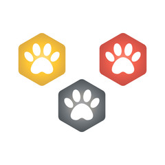 set vector hexagon shape icon with the animals. Cat paw icons isolated. animal footprint hexagonal.