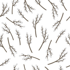 Vector seamless pattern with branch of willow on white