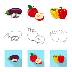 Isolated object of vegetable and fruit sign. Set of vegetable and vegetarian stock symbol for web.